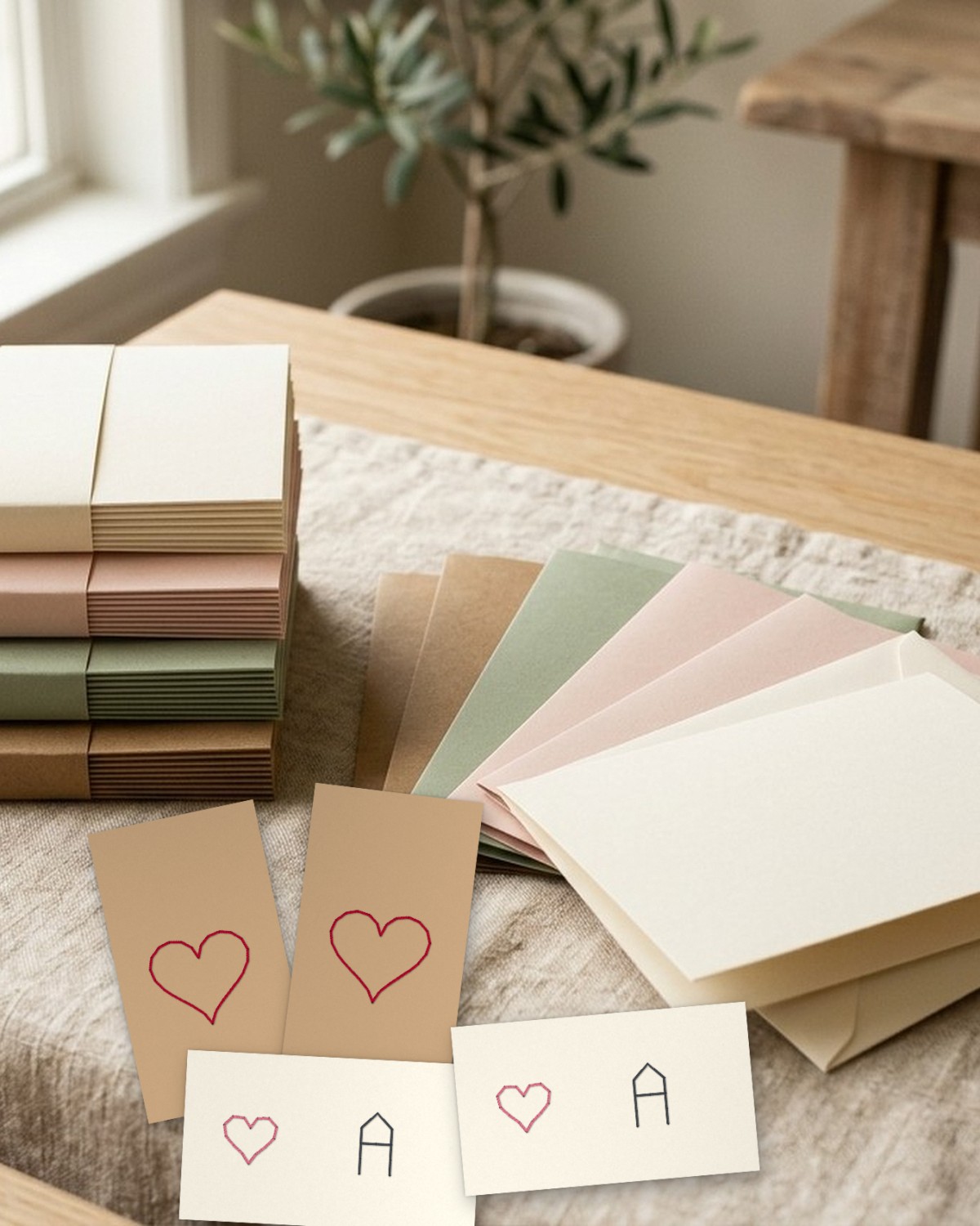 A small collection of handmade stitched cards ready to sell
