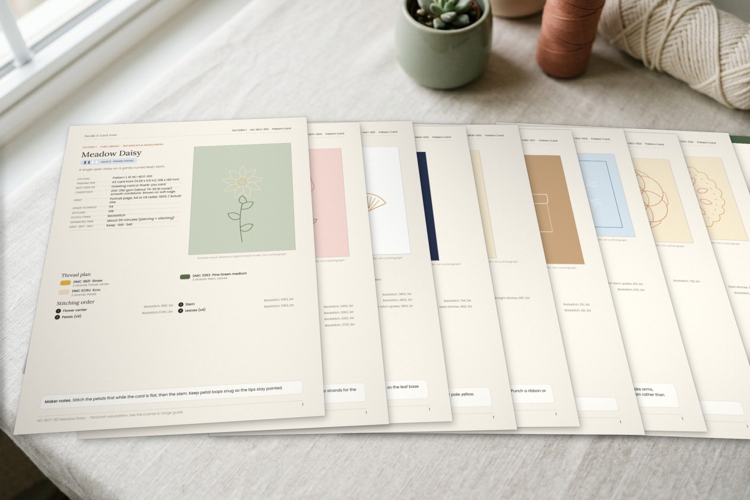 Printed pages from the paper embroidery pattern library